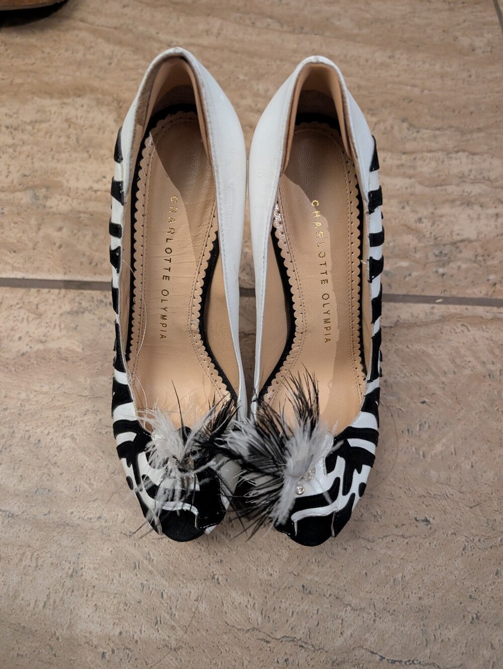 Charlotte Olympia Zelda Zebra Print Trompe L’oeil Pump Sz 36 1/2 US 5 1/2